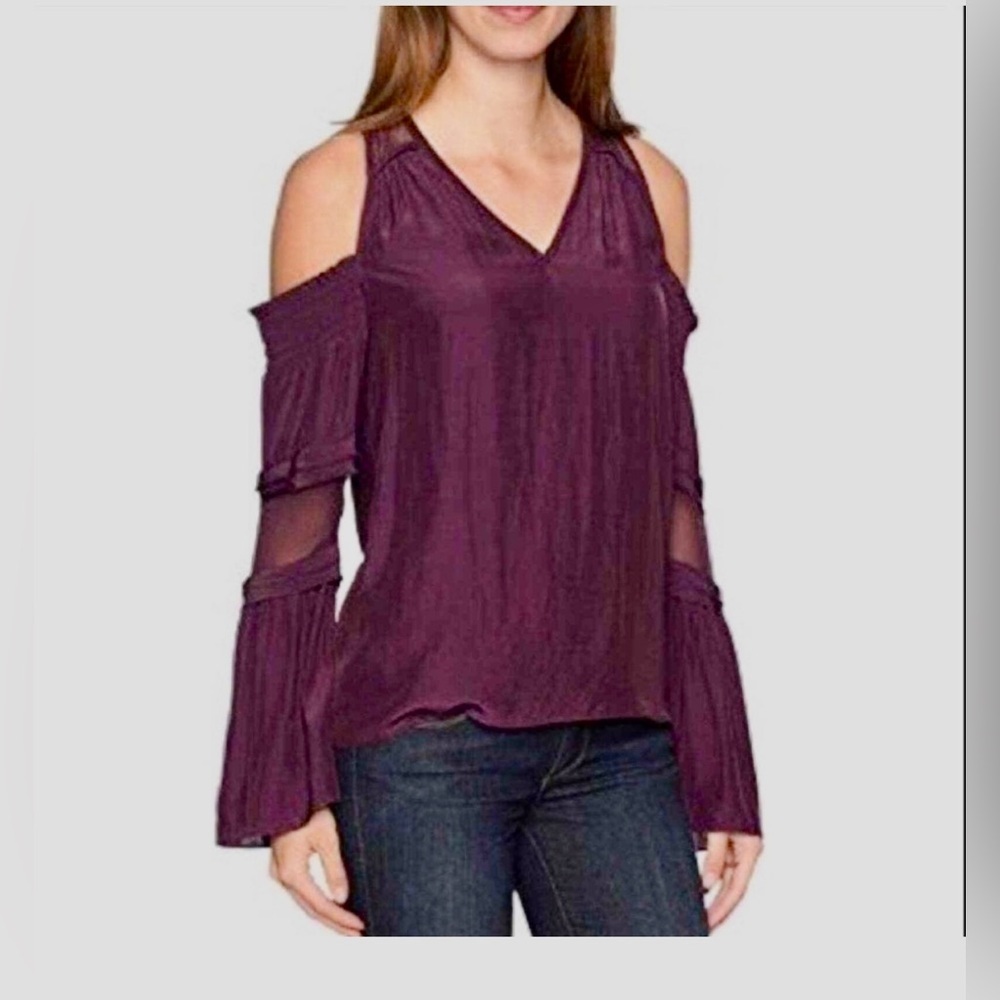 NWT Ramy Brook Size‎ XS Merlot Faretta Cold Shoulder Long Sleeve Blouse